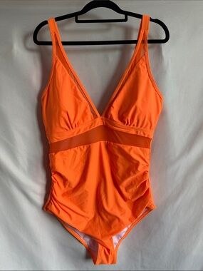 Vibrant Orange One-Piece Swimsuit with V-Neck